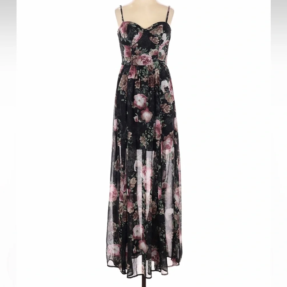 Abercrombie & Fitch Black and Pink Floral Maxi Dress romantic dark floral
